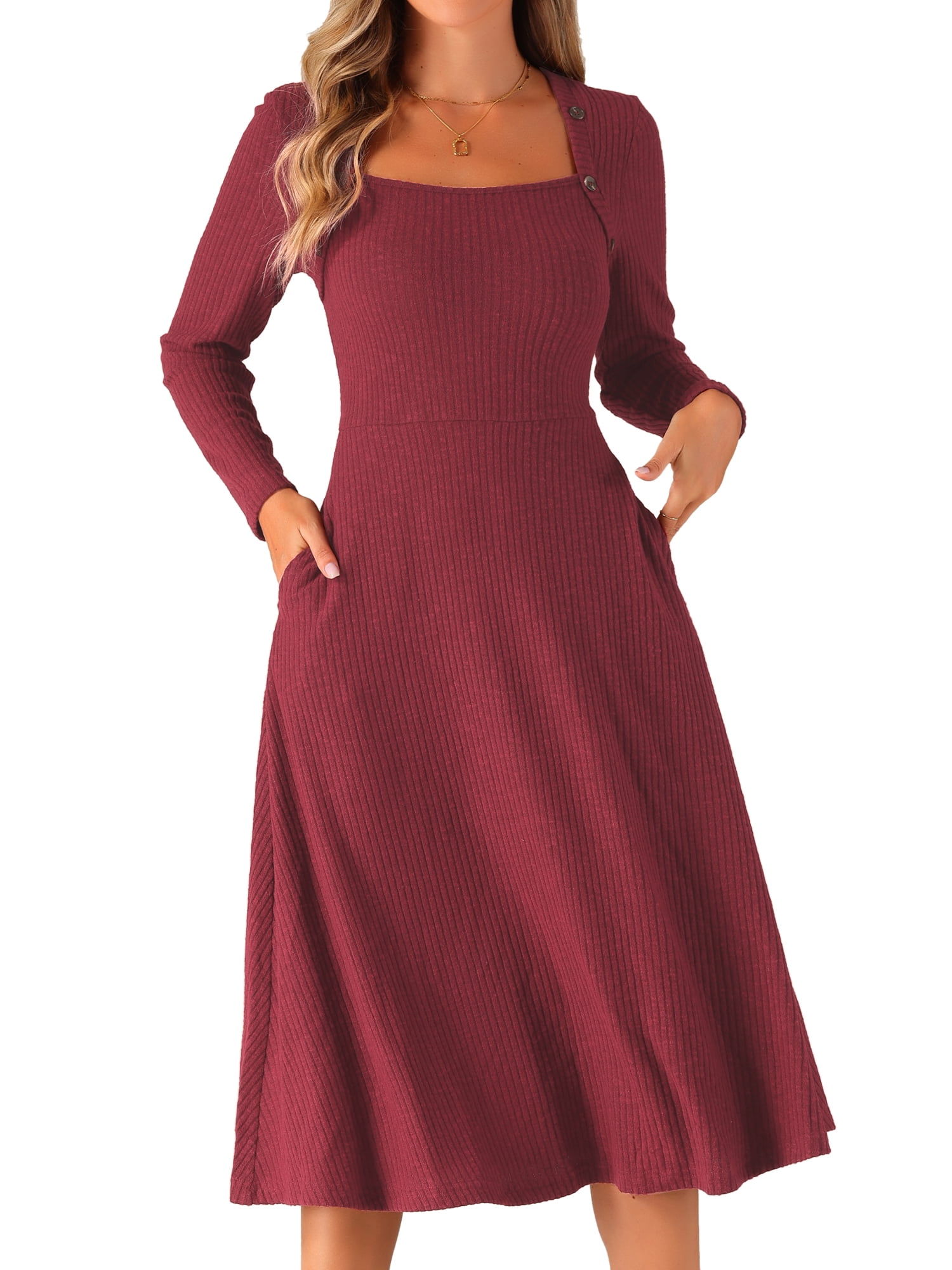 DARING DIVA Midi Pullover Knit Sweater Dress XS Burgundy