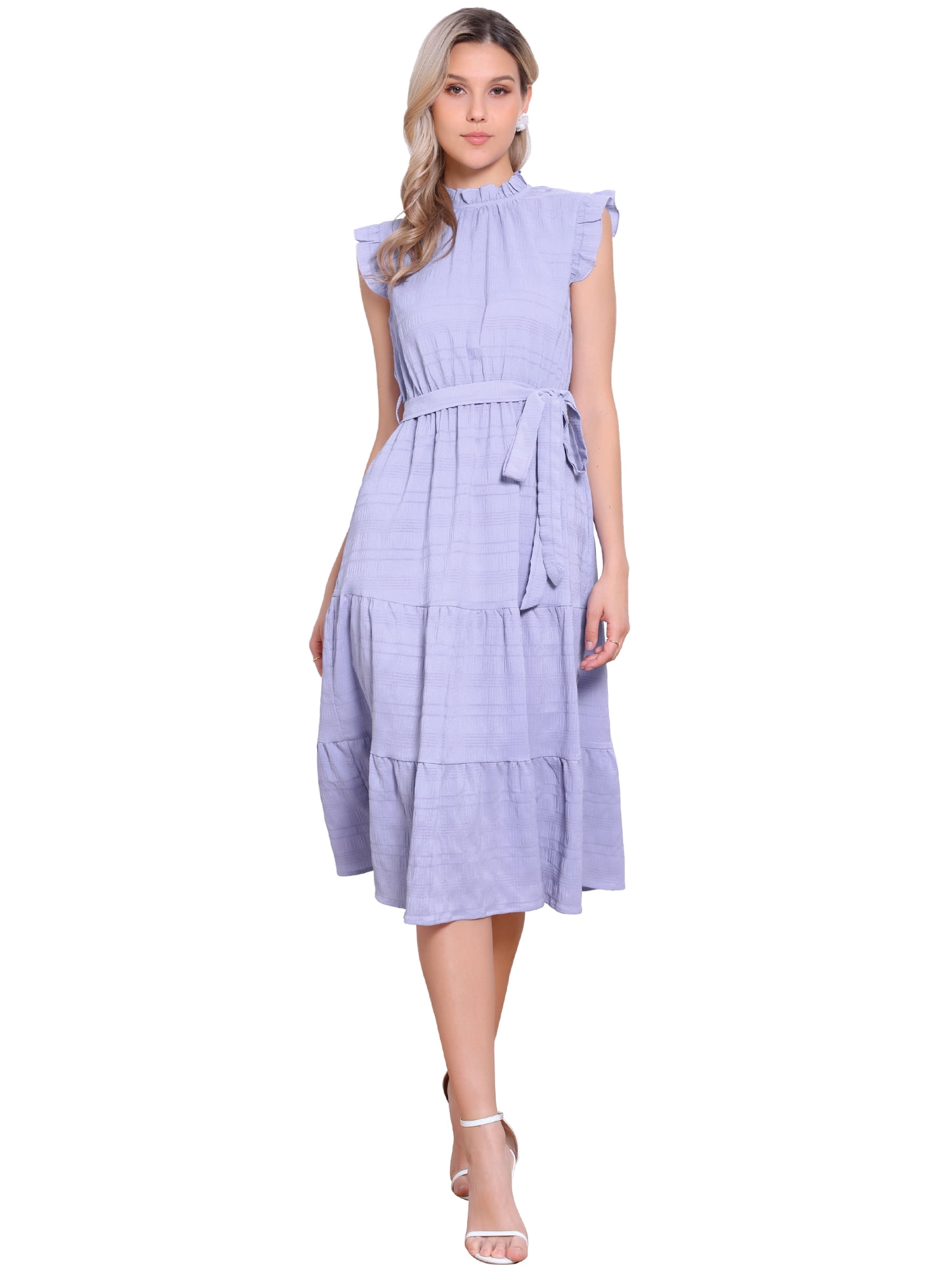 DARING DIVA Midi Ruffled Sleeve Mock Neck Casual Dress L Light Purple