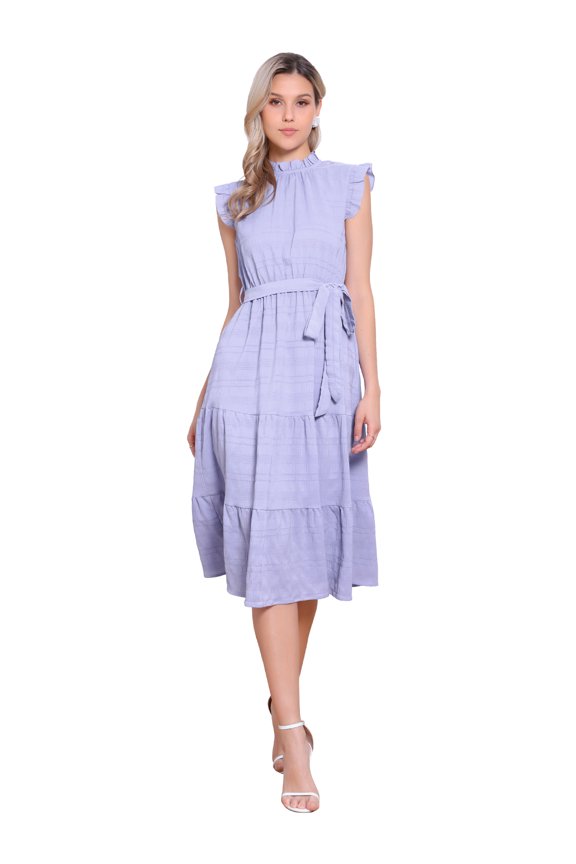 Midi Ruffled Sleeve Mock Neck Casual Dress XL Light Purple