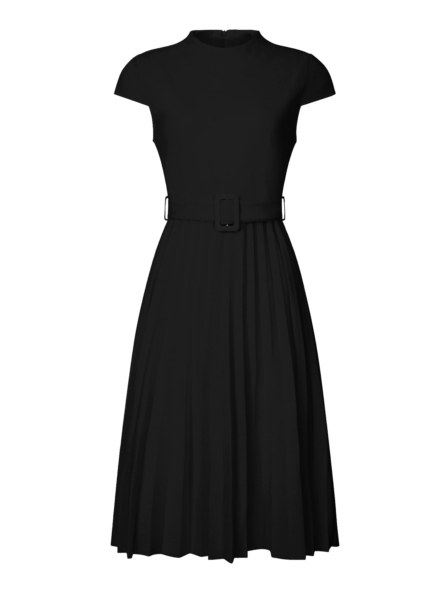 DARING DIVA Women's Mock Neck Cap Sleeve Belted A-Line Dress L Black