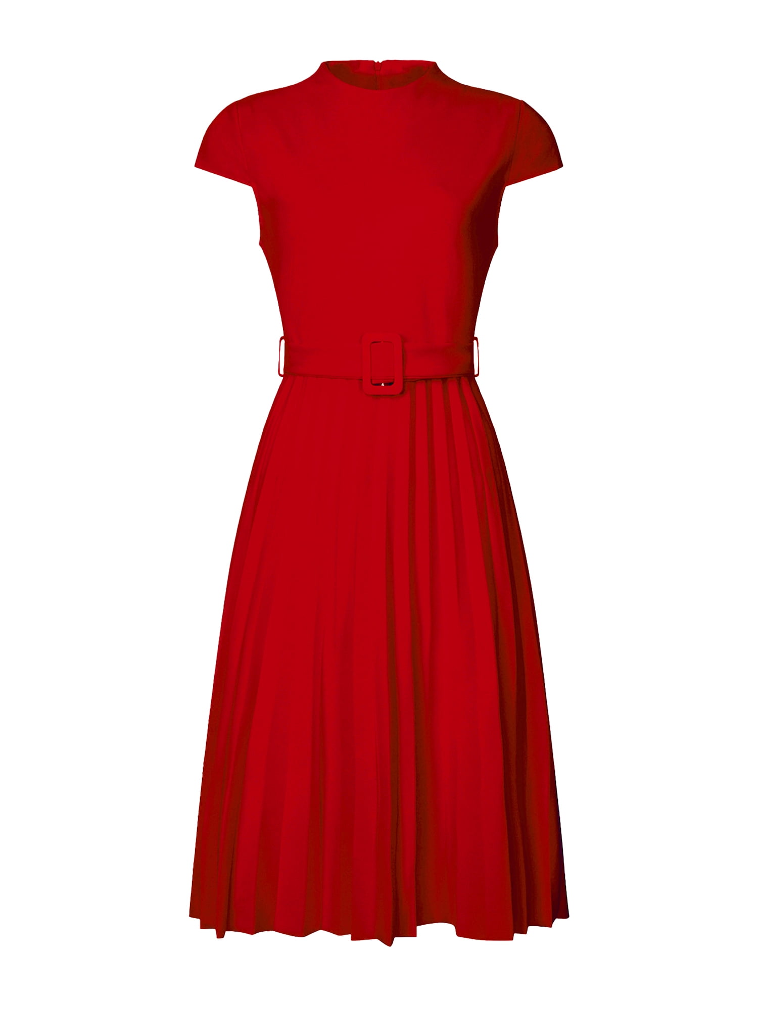 DARING DIVA Women's Mock Neck Cap Sleeve Belted A-Line Dress L Red