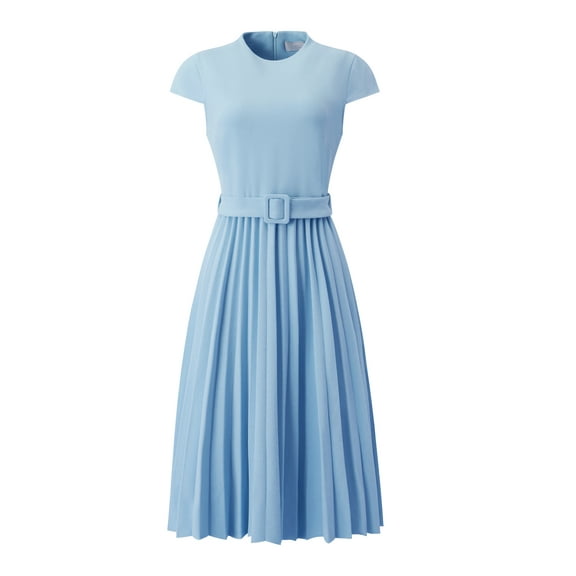 DARING DIVA Mock Neck Cap Sleeve Belted A-Line Dress XL Light Blue