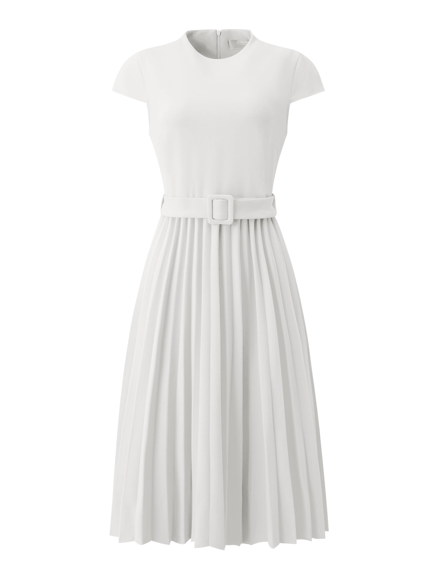 DARING DIVA Women's Mock Neck Cap Sleeve Belted A-Line Dress XL White
