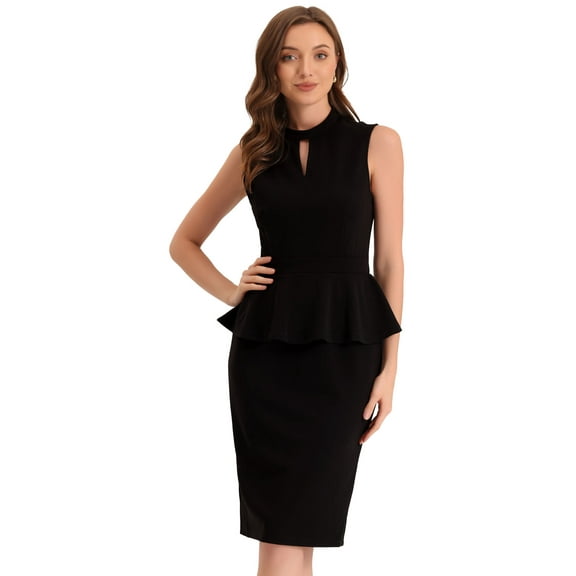DARING DIVA Mock Neck Peplum Pencil Sheath Dress S Black