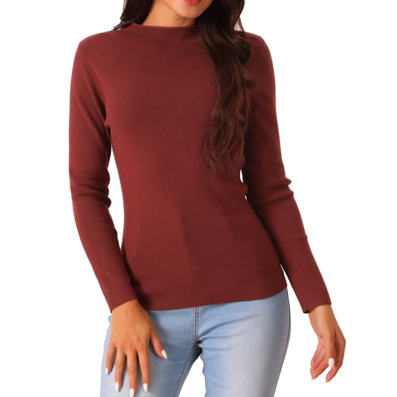 DARING DIVA Mock Neck Ribbed Knit Slim Fit Pullover Sweater Top L Wine Red