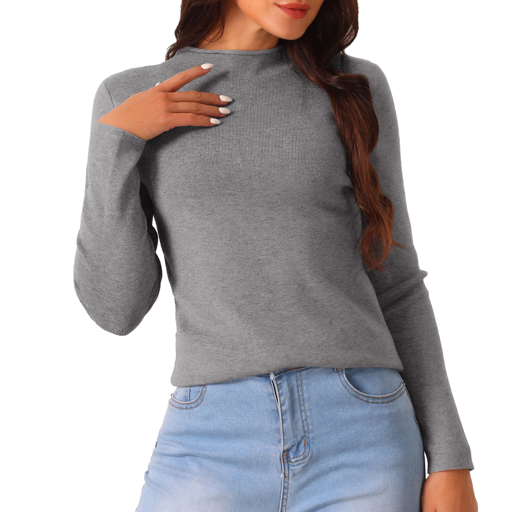 DARING DIVA Mock Neck Ribbed Knit Slim Fit Pullover Sweater Top XL Grey