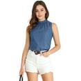 thumbnail image 1 of DARING DIVA Mock Neck Ruffle Sleeveless Casual Blouse Top XS Blue, 1 of 6
