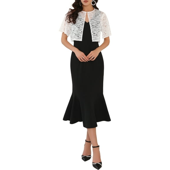 DARING DIVA Mother of the Bride Dress with Lace Shrug 2 Pieces M Black