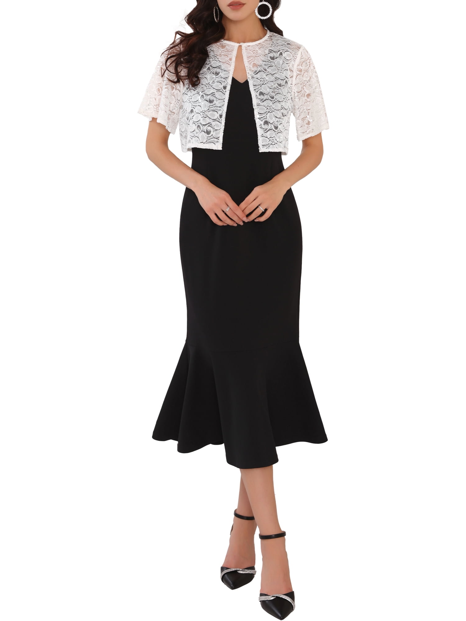 DARING DIVA Mother of the Bride Dress with Lace Shrug 2 Pieces S Black