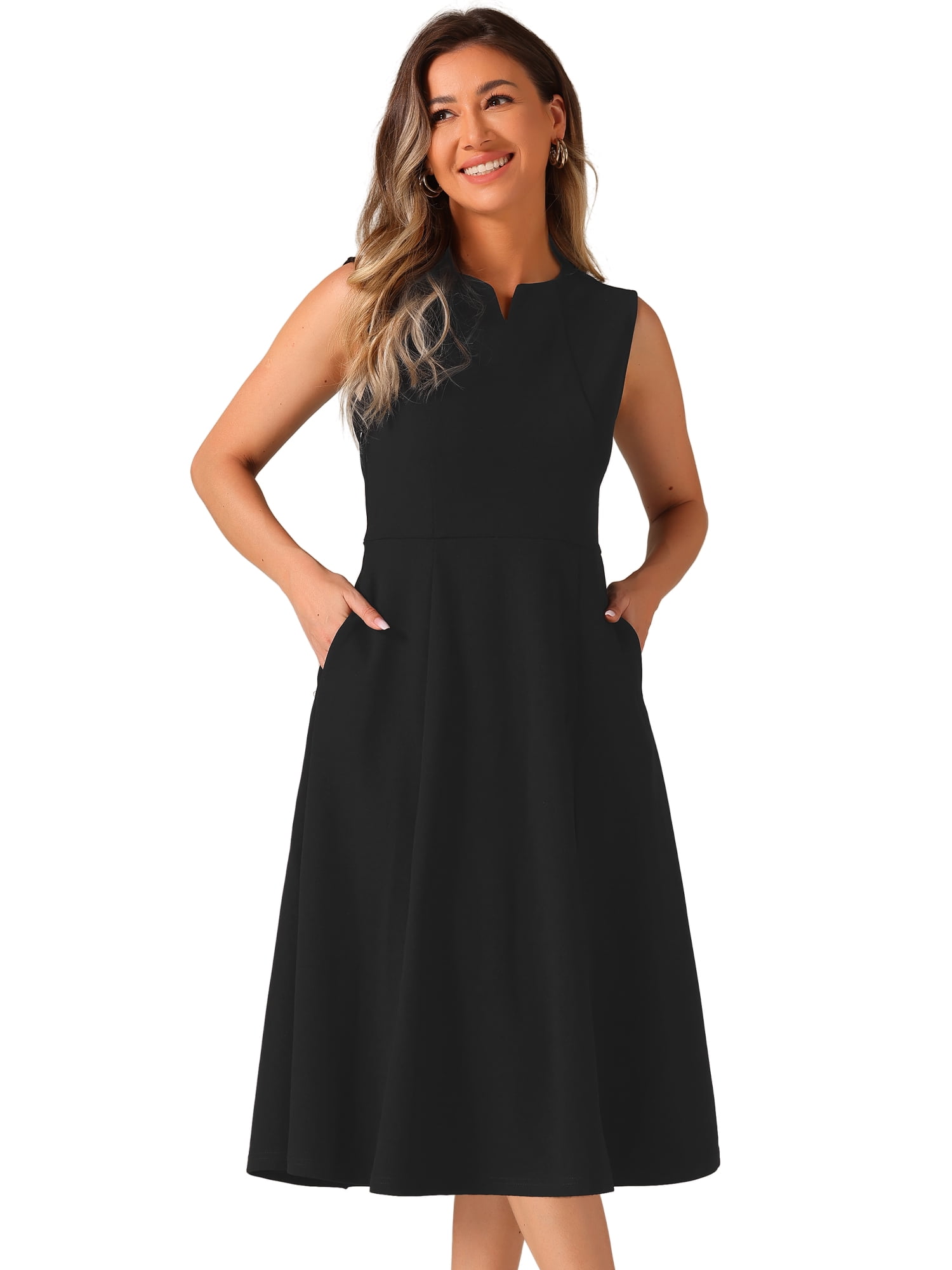DARING DIVA Notch V Neck A-Line Office Dress XS Black