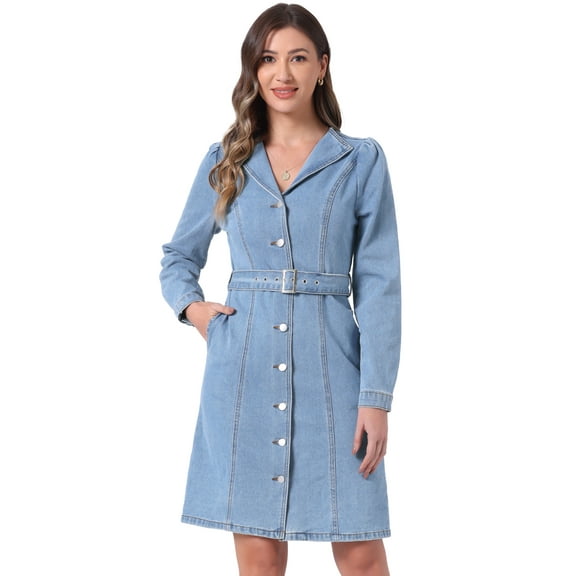 DARING DIVA Notched Lapel Denim Shirt Dress XS Light Blue