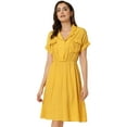 thumbnail image 1 of DARING DIVA Notched Lapel V-Neck Above Knee Elastic Waist Shirt Dress M Yellow, 1 of 6
