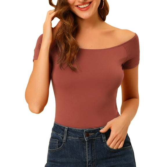 DARING DIVA Off Shoulder Crop Top S Brownish Red