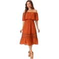 thumbnail image 1 of DARING DIVA Off Shoulder Flutter Sleeve Ruffle Lace Splicing Maxi Dress XS Burnt Orange, 1 of 6