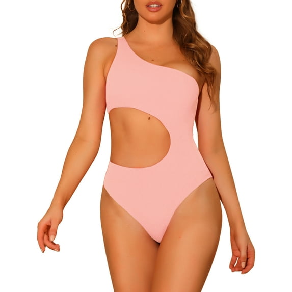 DARING DIVA One Shoulder Asymmetric Cutout Swimsuit Bathing Suit M Pink