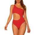 thumbnail image 1 of DARING DIVA One Shoulder Asymmetric Cutout Swimsuit Bathing Suit M Red, 1 of 6