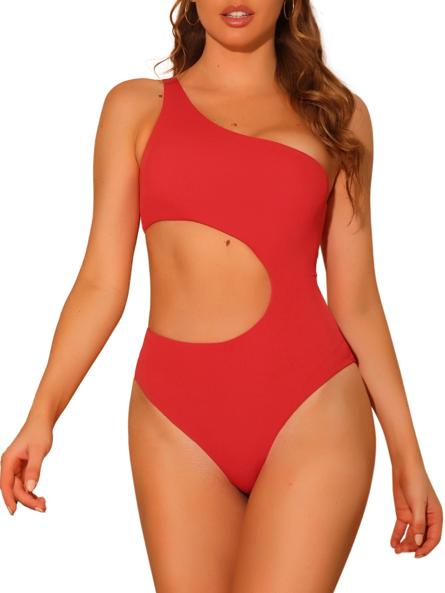 DARING DIVA One Shoulder Asymmetric Cutout Swimsuit Bathing Suit XL Red