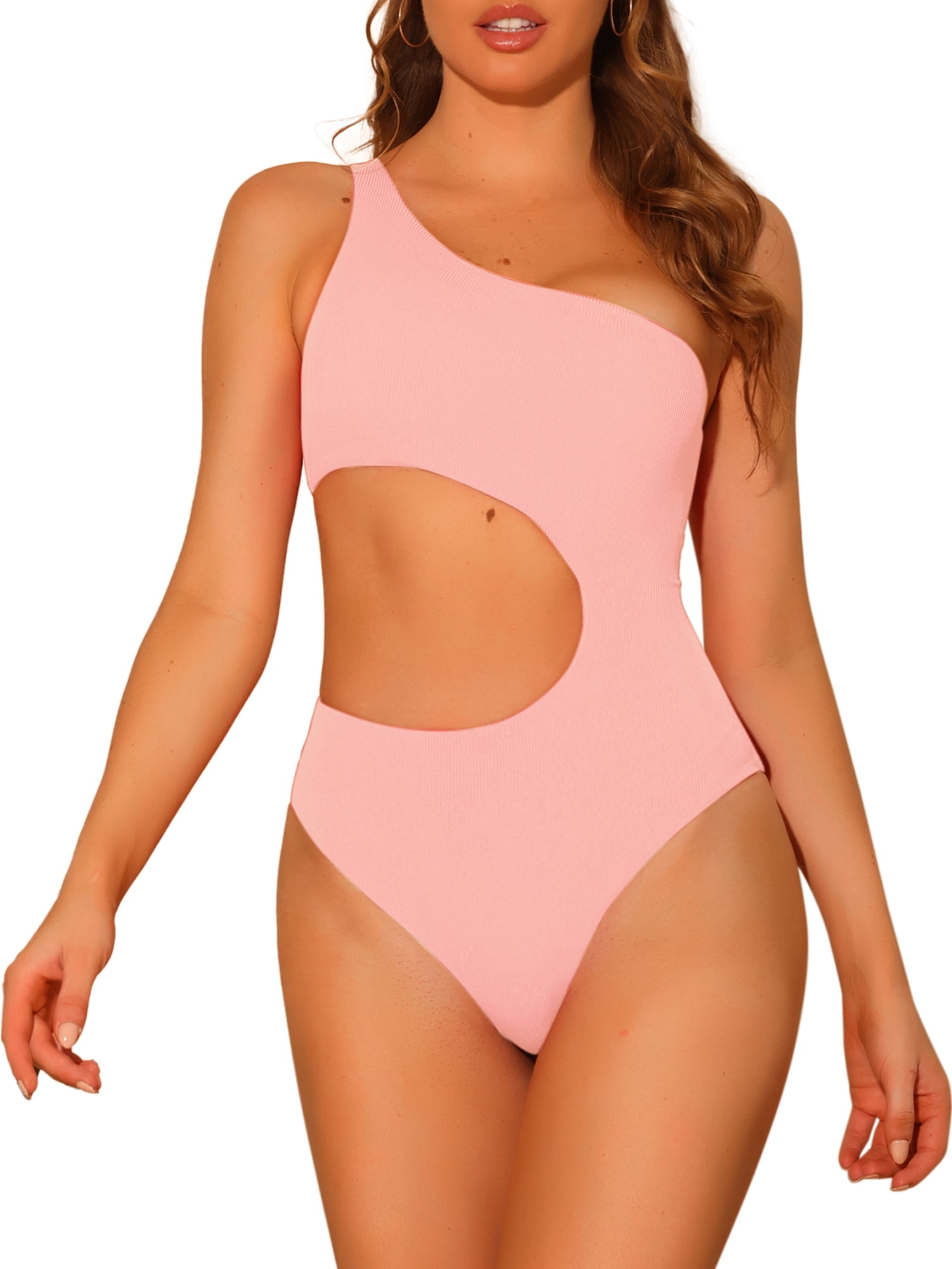 DARING DIVA One Shoulder Asymmetric Cutout Swimsuit Bathing Suit XS Pink