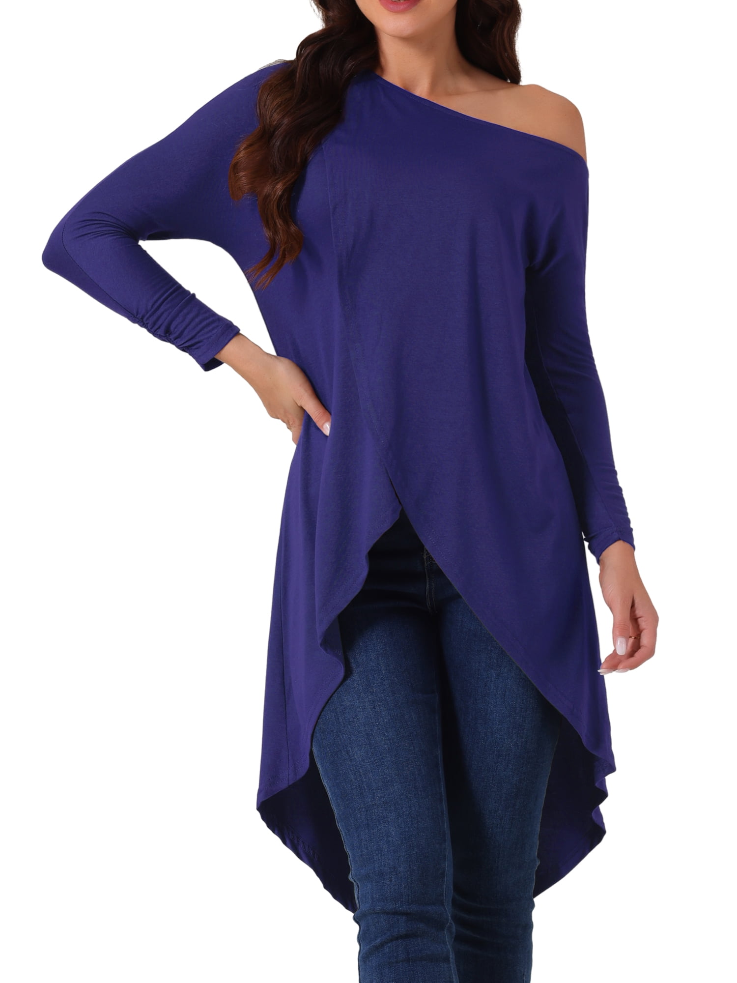 DARING DIVA One Shoulder High Low Irregular Hem Top M Navy Blue