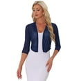 thumbnail image 1 of DARING DIVA Open Front Bolero 3/4 Sleeve Chiffon Shrugs Mesh Cardigan S Dark Blue, 1 of 6