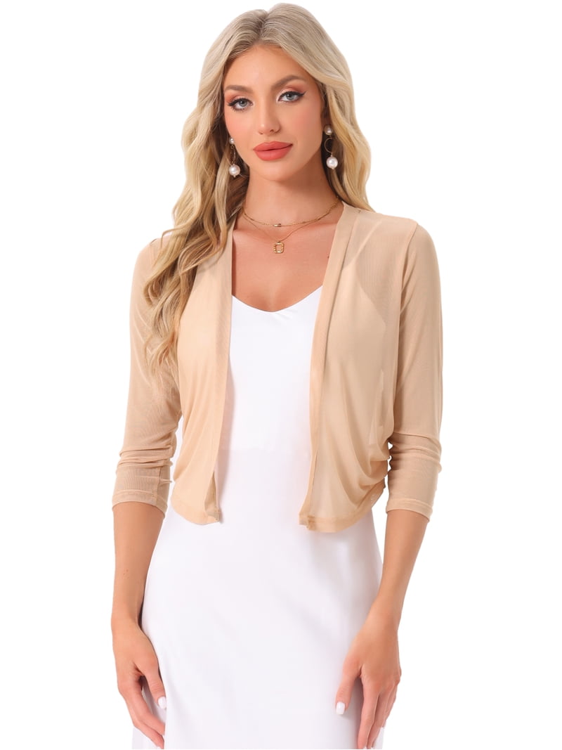 sheer cardigan over dress sheer cardigan for dress Anna-Kaci Women's Sheer Bolero Cardigan with 3/4 Sleeves and Open