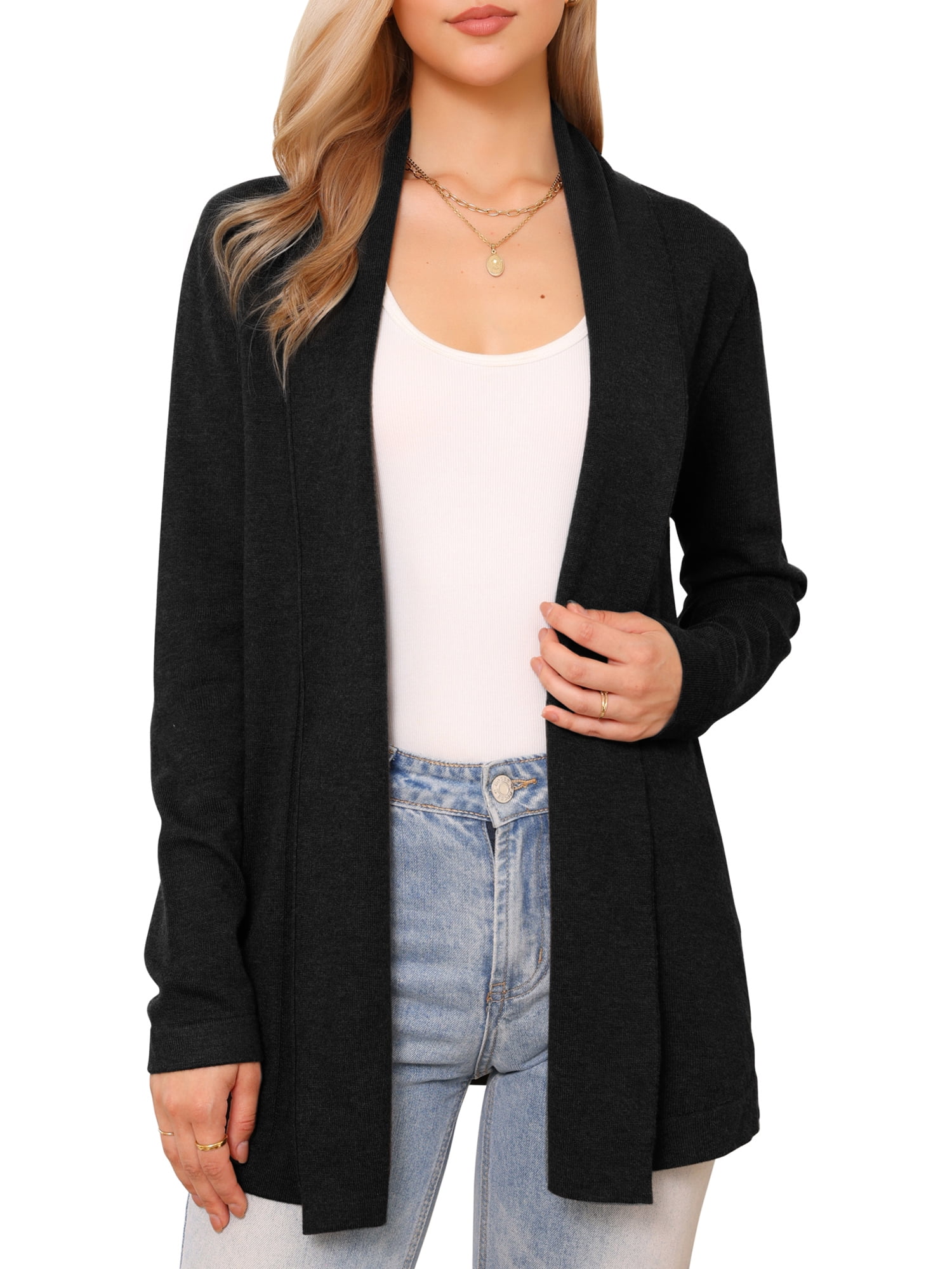 DARING DIVA Open Front Long Sleeve Lightweight Knit Cardigans S Black