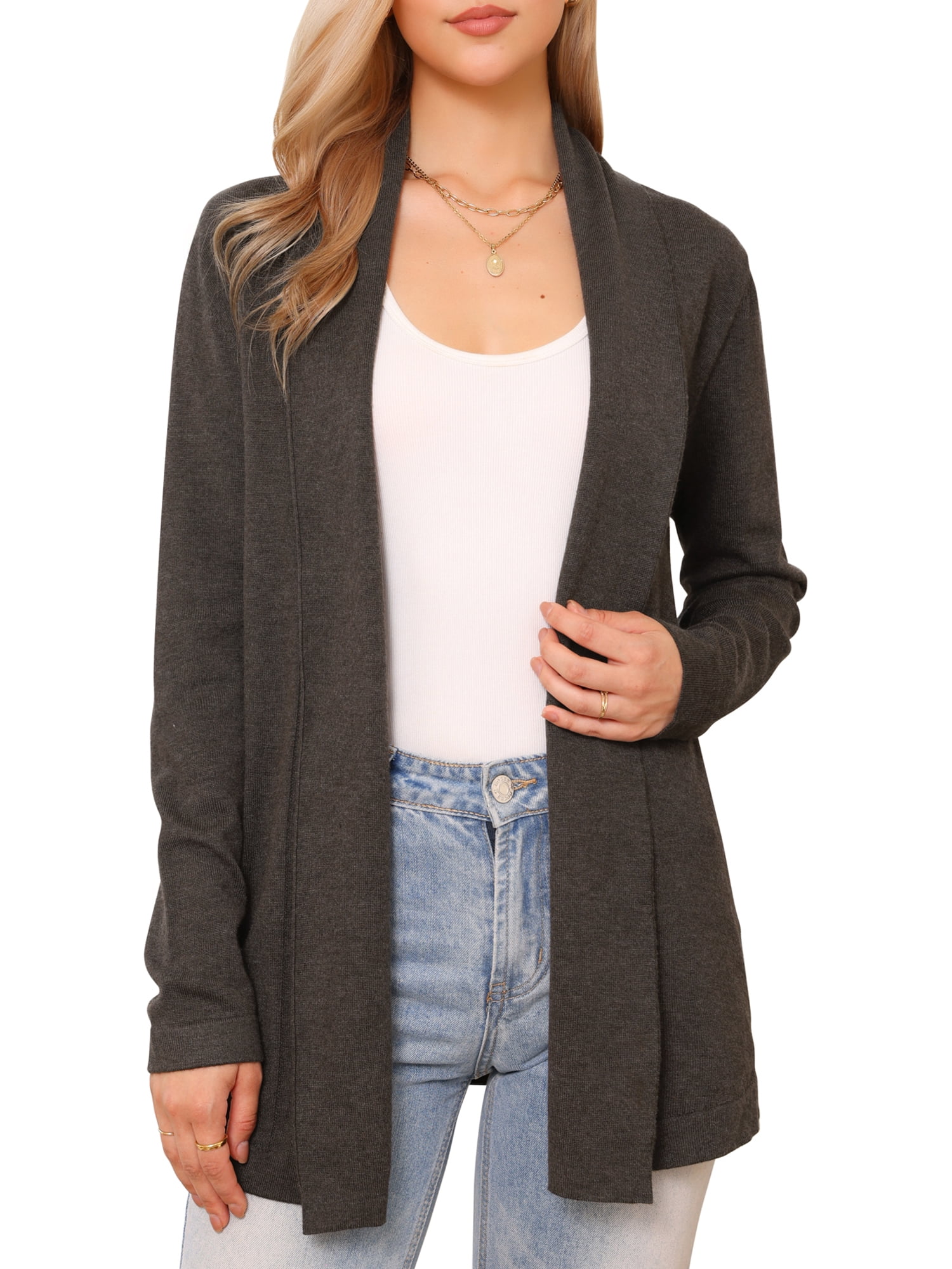 DARING DIVA Open Front Long Sleeve Lightweight Knit Cardigans XS Dark Brown