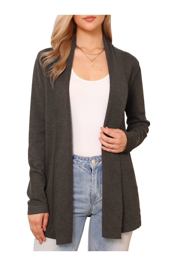 Open Front Long Sleeve Lightweight Knit Cardigans XS Dark Brown