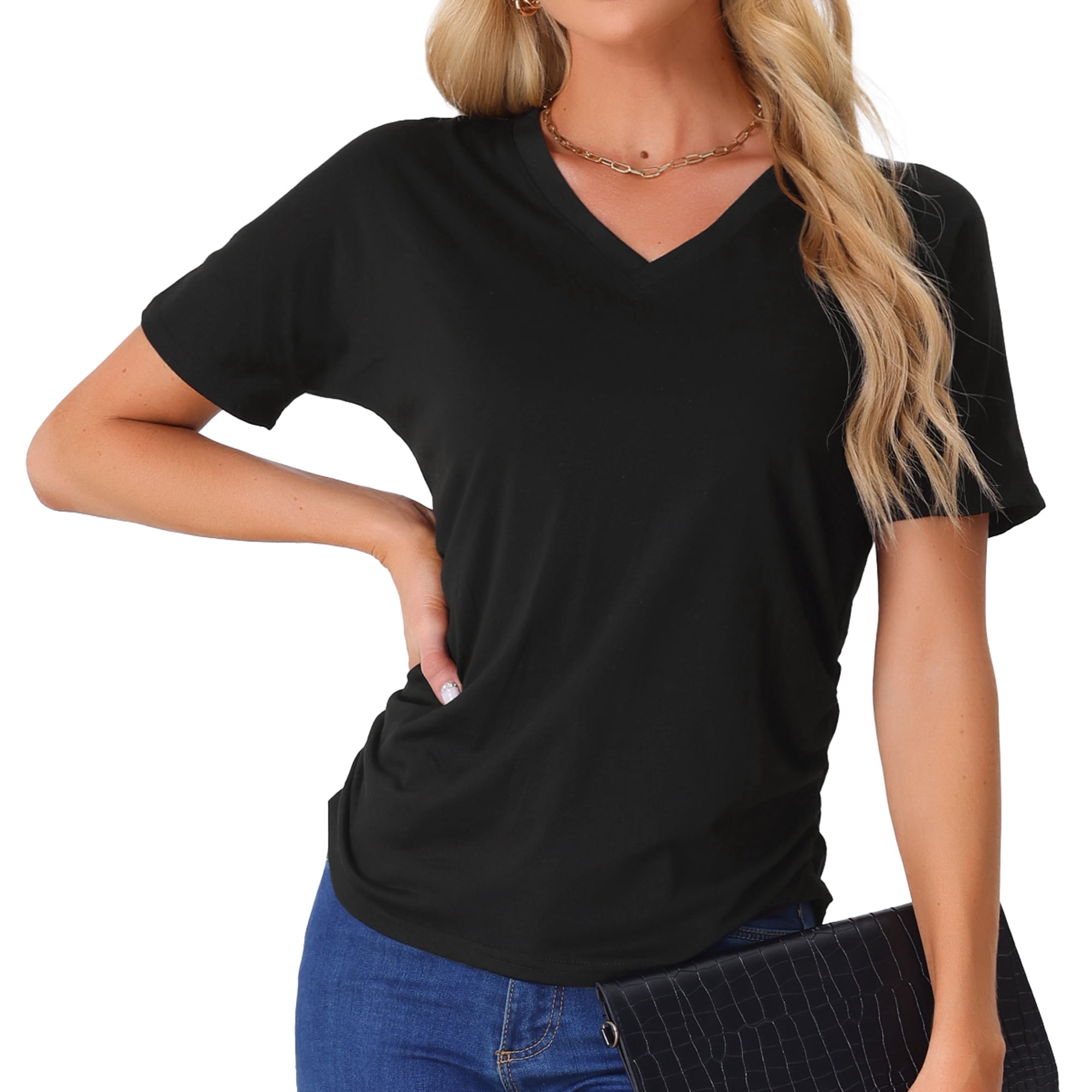 DARING DIVA Pajama Comfy Pajama V-Neck Short Sleeve Sleep Tops S Black