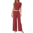 thumbnail image 1 of DARING DIVA Women's Pajama Sets Short Sleeve Ruffled Top Long Pants Lounge Sets L Claret, 1 of 7