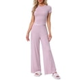 thumbnail image 1 of DARING DIVA Women's Pajama Sets Short Sleeve Ruffled Top Long Pants Lounge Sets XS Pink, 1 of 7