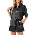 thumbnail image 1 of DARING DIVA Pajama Satin Oversize Casual Button Down Point Collar Set S Black, 1 of 7