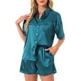 thumbnail image 1 of DARING DIVA Pajama Satin Oversize Casual Button Down Point Collar Set XL Blue, 1 of 7