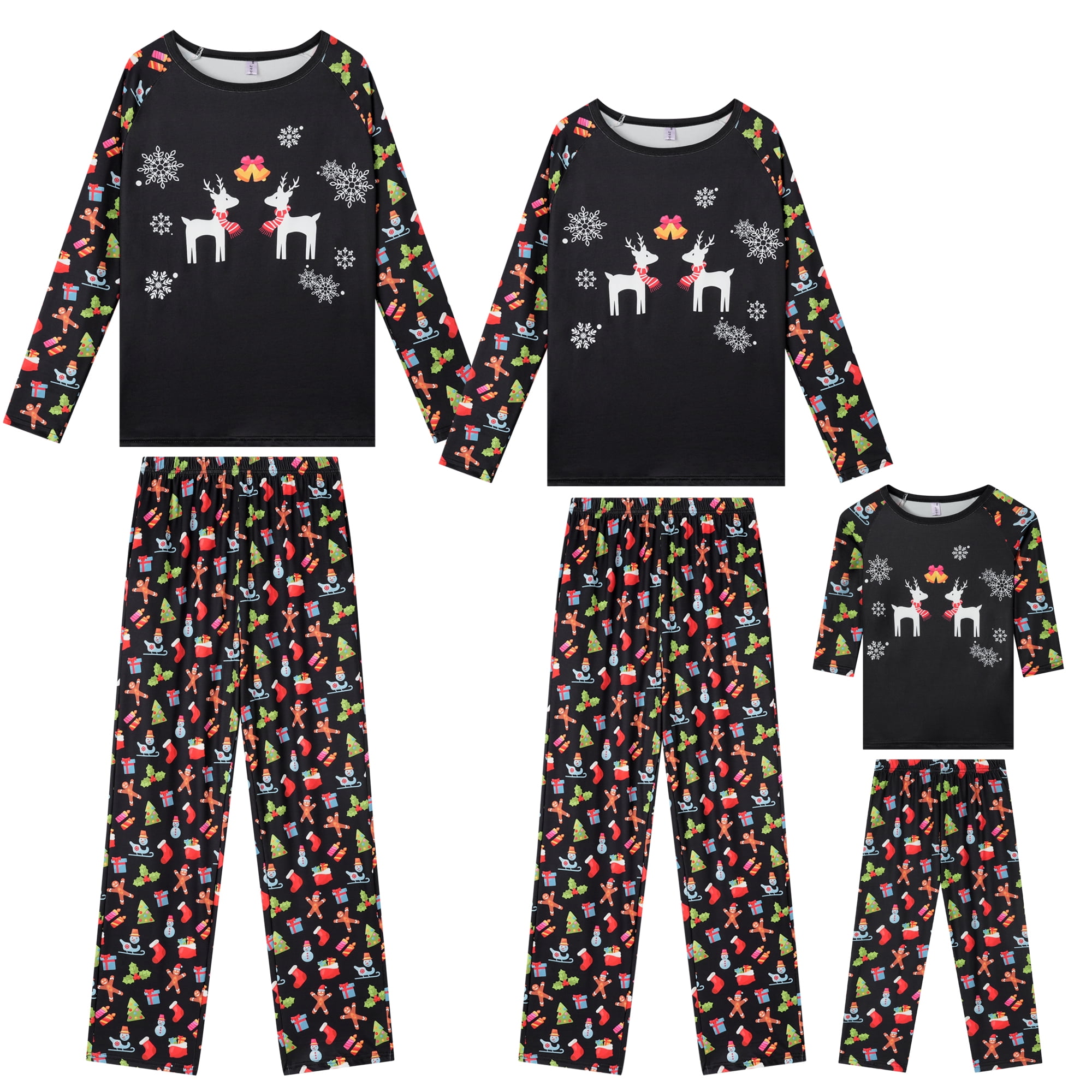 DARING DIVA Pajama Set Deer Print Long Sleeve Black Top Print Pant ["Women"] XS Black