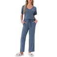 thumbnail image 1 of DARING DIVA Pajama Set Ribbed Knit Top Drawstring Pants 2 Pieces Outfit XL Blue, 1 of 6