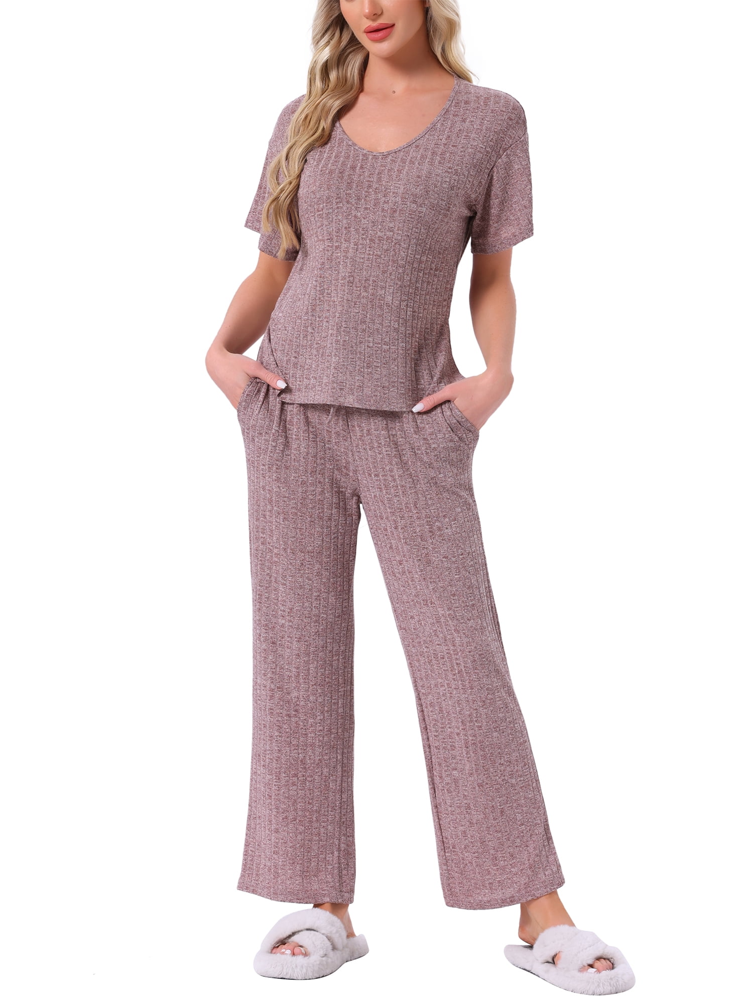 DARING DIVA Pajama Set Ribbed Knit Top Drawstring Pants 2 Pieces Outfit XL Purple