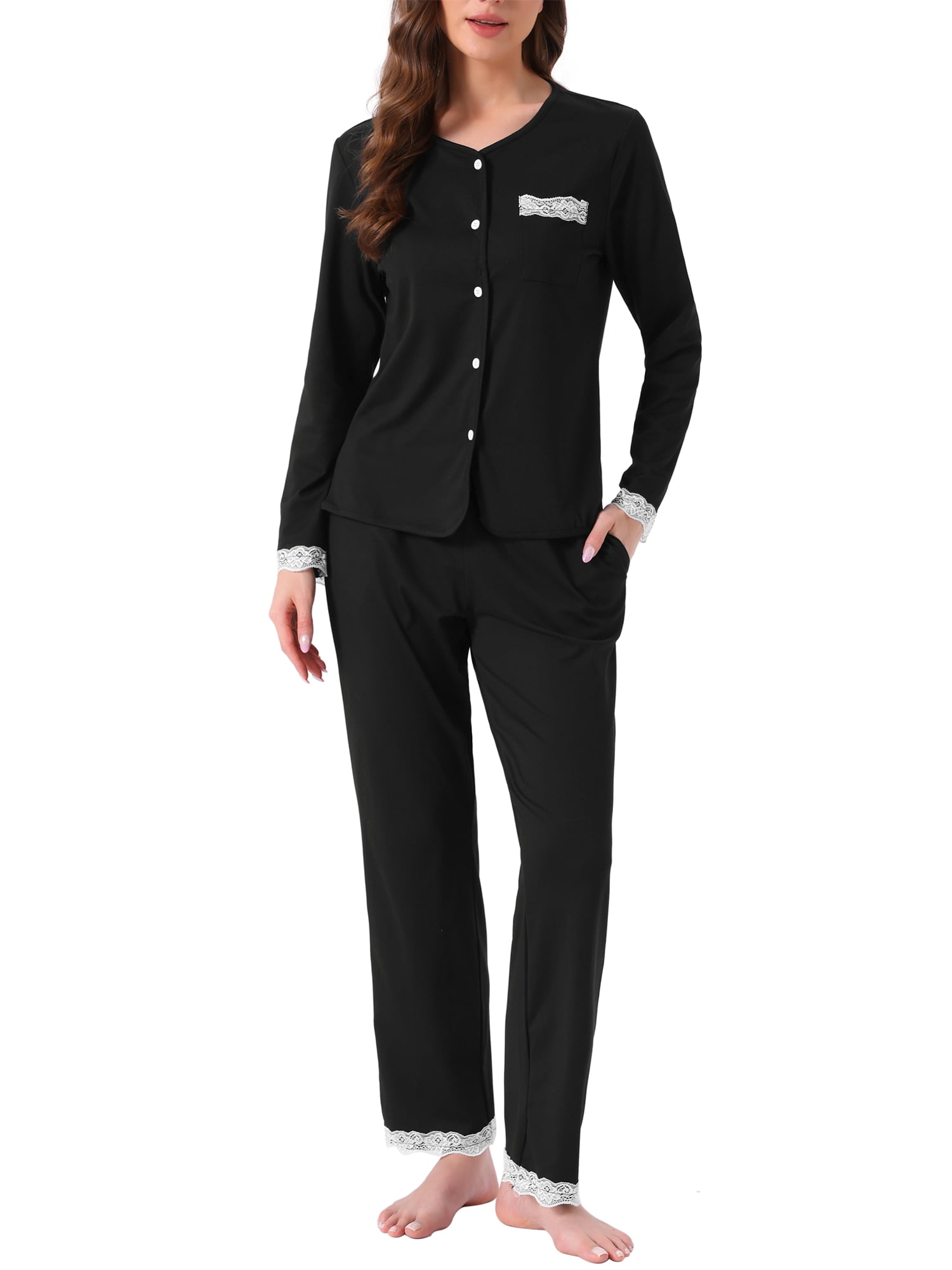 DARING DIVA Pajama Sets Lace Trim Elastic Waist Pant Loungewear 2XL Black