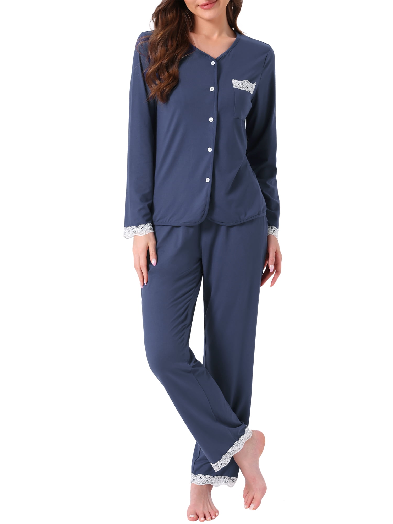 DARING DIVA Pajama Sets Lace Trim Elastic Waist Pant Loungewear 2XL Dark Blue