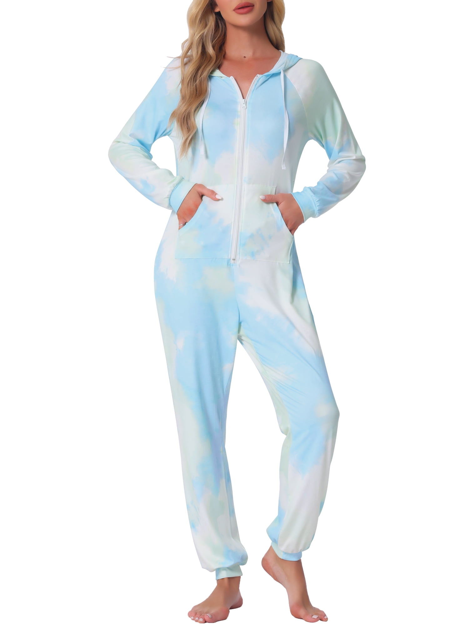 DARING DIVA Pajama Sets Tie Dye Union Suit Long Sleeve Jumpsuits 2XL Blue