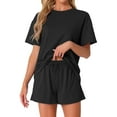 thumbnail image 1 of DARING DIVA Pajama Short Sleeve Lounge Set Elastic Shorts Sleepwear L Black, 1 of 6
