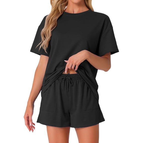 DARING DIVA Pajama Short Sleeve Lounge Set Elastic Shorts Sleepwear XS Black
