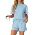 thumbnail image 1 of DARING DIVA Pajama Short Sleeve Lounge Set Elastic Shorts Sleepwear XS Sky Blue, 1 of 6