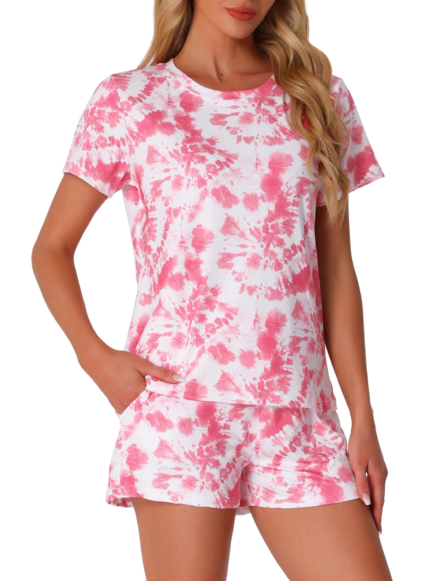 DARING DIVA Pajama Short Sleeve Top Shorts Loungewear Sleepwear Set L Tie-dye