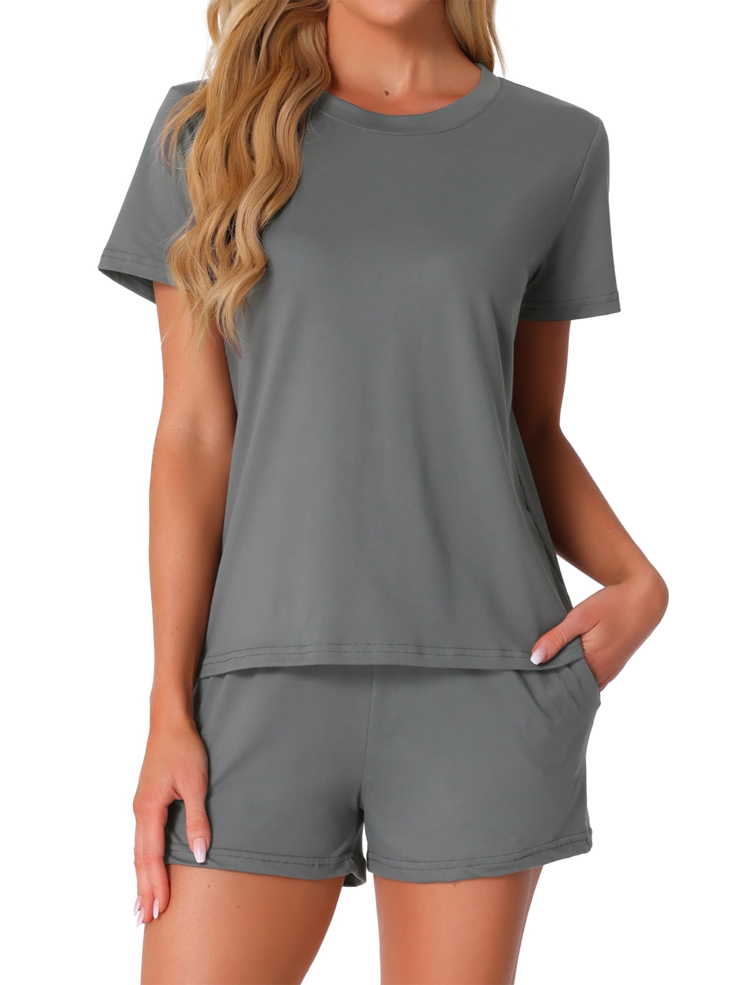 DARING DIVA Pajama Short Sleeve Top Shorts Loungewear Sleepwear Set M Deep Gray