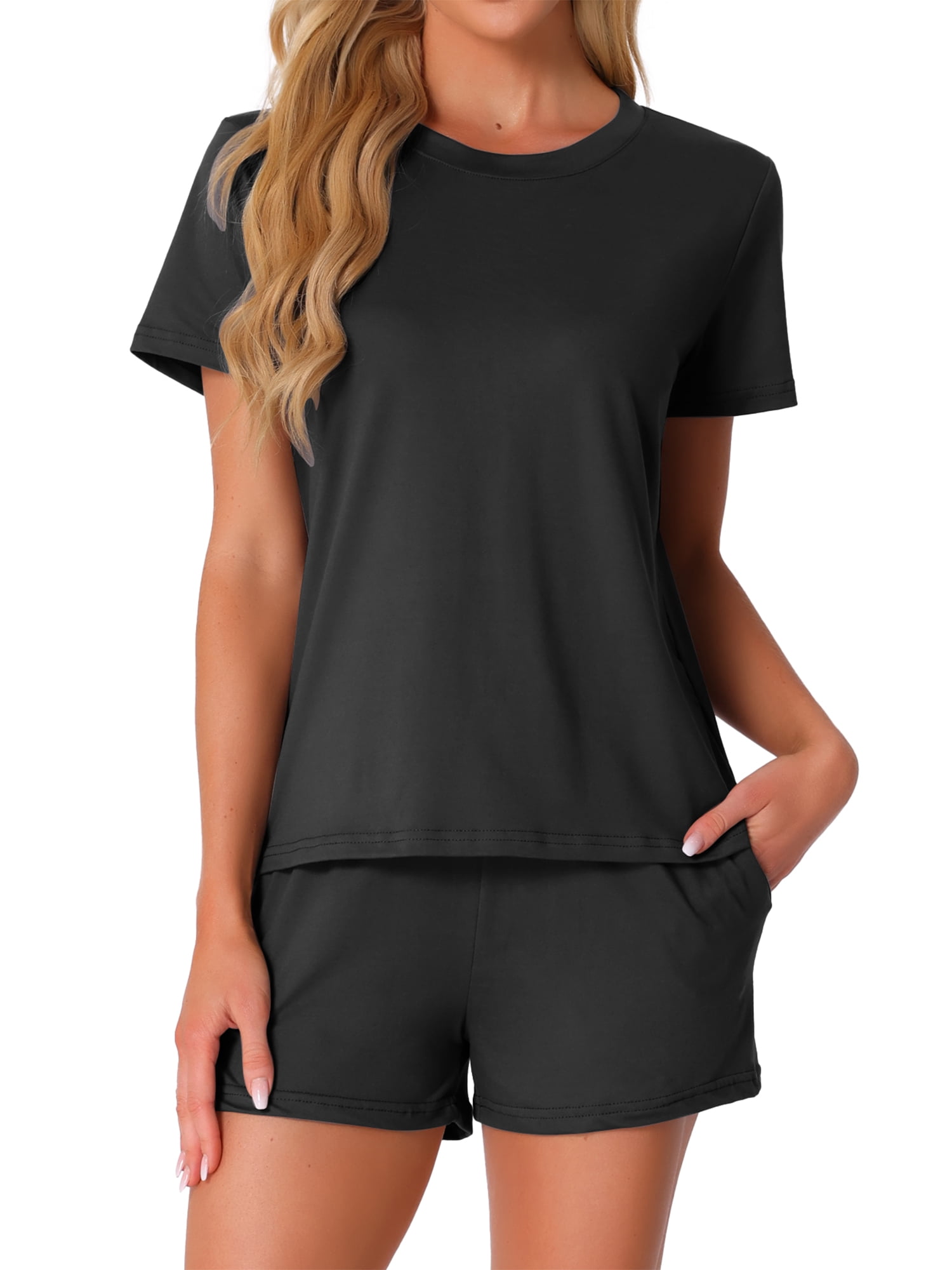 DARING DIVA Pajama Short Sleeve Top Shorts Loungewear Sleepwear Set S Black