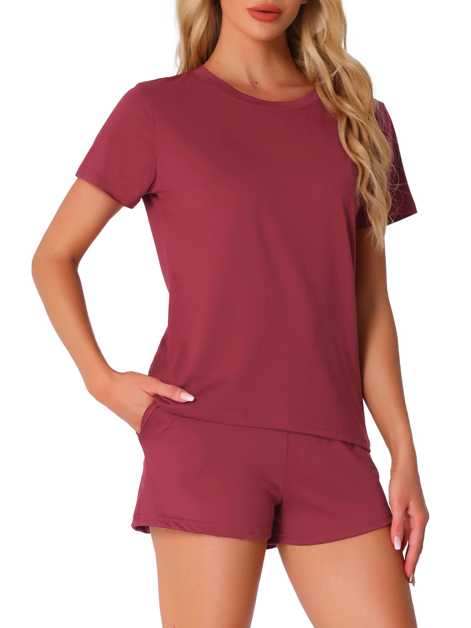 DARING DIVA Pajama Short Sleeve Top Shorts Loungewear Sleepwear Set XS Claret