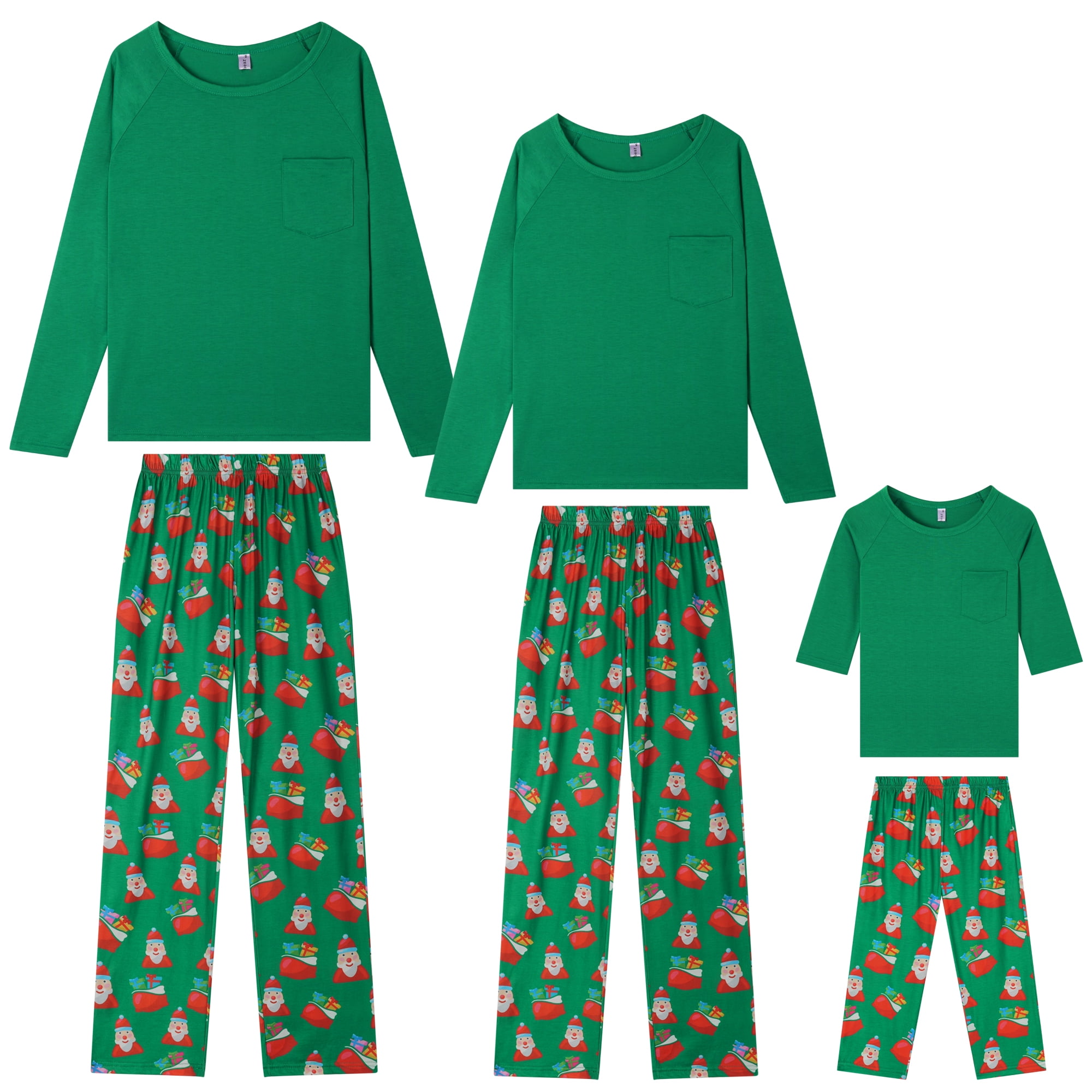 DARING DIVA Pajamas Christmas Santa Family Pajama Long Sleeve Family Pajama Sets S Teen Green