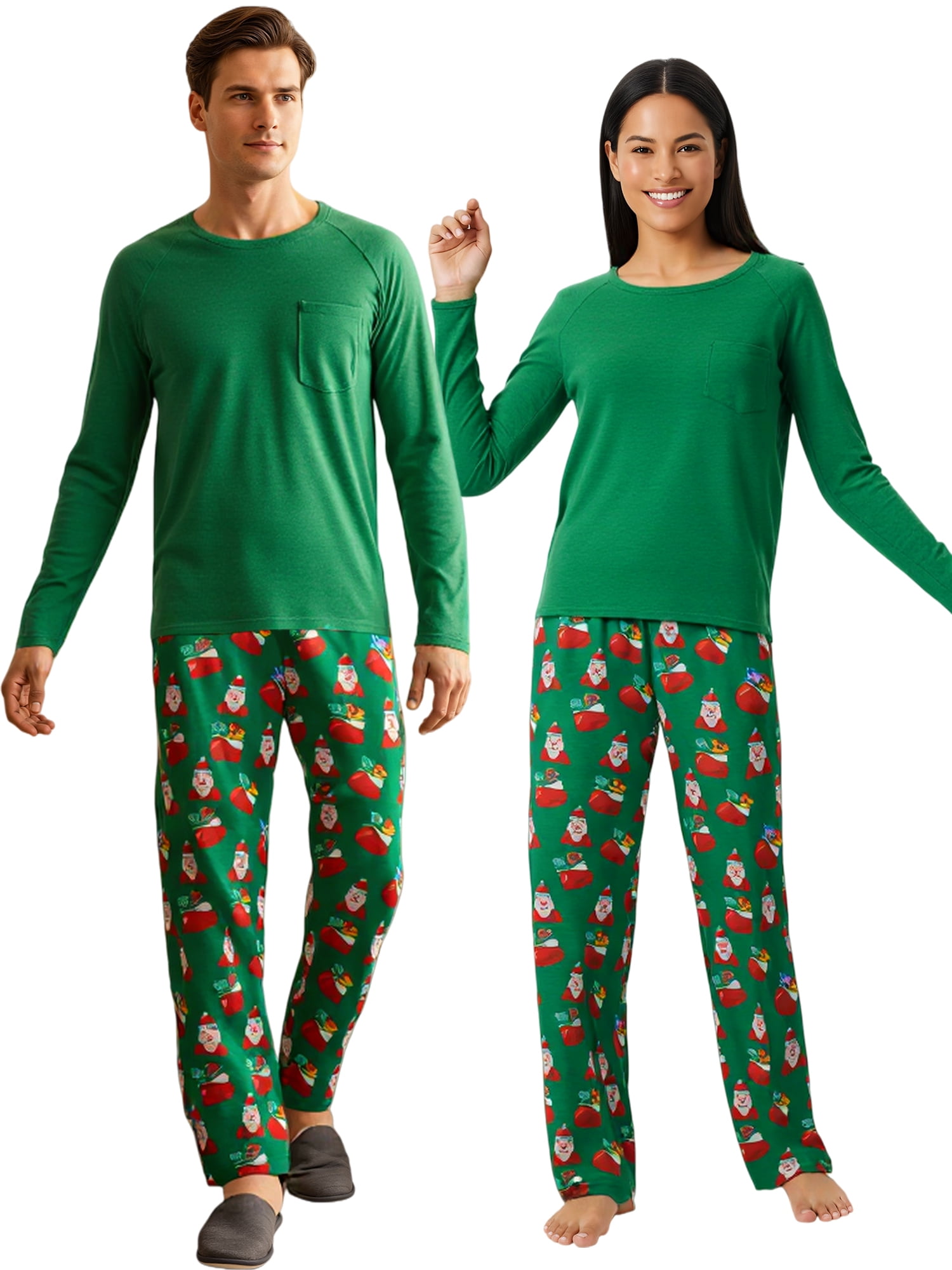 DARING DIVA Pajamas Christmas Santa Family Pajama Long Sleeve Family Pajama Sets XL Men Green