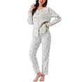 thumbnail image 1 of DARING DIVA Pajamas Long Sleeves Cotton Button Down U Neck Set L White Floral, 1 of 6