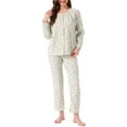 thumbnail image 1 of DARING DIVA Pajamas Long Sleeves Cotton Button Down U Neck Set XS Green Floral, 1 of 6